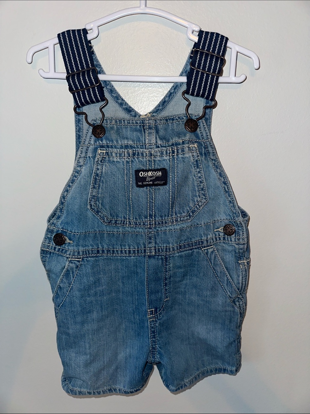 OshKosh B'gosh Short Overalls Kids 12M Blue Good Striped Straps Denim